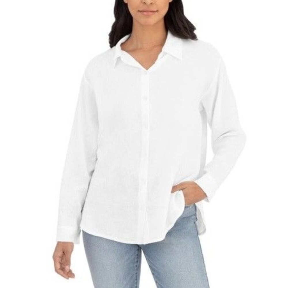 BlankNYC Women's Medium White Linen Blend Button Up Shirt NWT